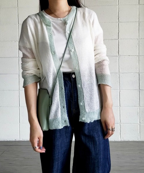 me+em select（ミームセレクト）の「シアーバイカラーカーディガン（カーディガン/ボレロ・レディース・ブラウン/ホワイト/ブルー・FREE）」の21枚目の写真
