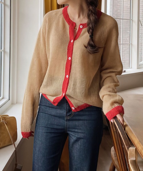 me+em select（ミームセレクト）の「シアーバイカラーカーディガン（カーディガン/ボレロ・レディース・ブラウン/ホワイト/ブルー・FREE）」の13枚目の写真