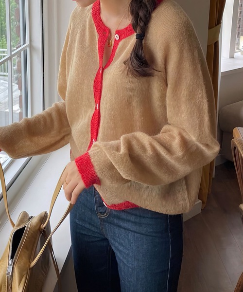 me+em select（ミームセレクト）の「シアーバイカラーカーディガン（カーディガン/ボレロ・レディース・ブラウン/ホワイト/ブルー・FREE）」の14枚目の写真