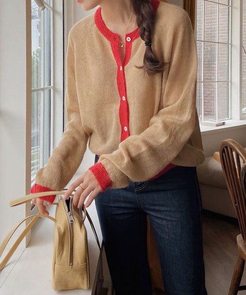 me+em select（ミームセレクト）の「シアーバイカラーカーディガン（カーディガン/ボレロ・レディース・ブラウン/ホワイト/ブルー・FREE）」の15枚目の写真