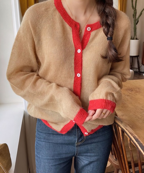 me+em select（ミームセレクト）の「シアーバイカラーカーディガン（カーディガン/ボレロ・レディース・ブラウン/ホワイト/ブルー・FREE）」の17枚目の写真