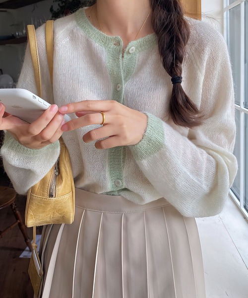 me+em select（ミームセレクト）の「シアーバイカラーカーディガン（カーディガン/ボレロ・レディース・ブラウン/ホワイト/ブルー・FREE）」の8枚目の写真