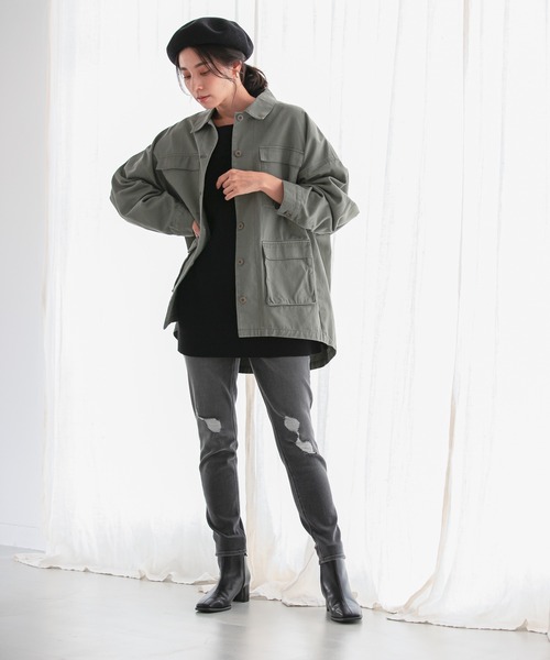 LEPSIM（レプシィム）の「ミリタリードルマンシャツジャケット　959128（ミリタリージャケット・レディース・チャコールグレー/カーキ・FREE）」の9枚目の写真