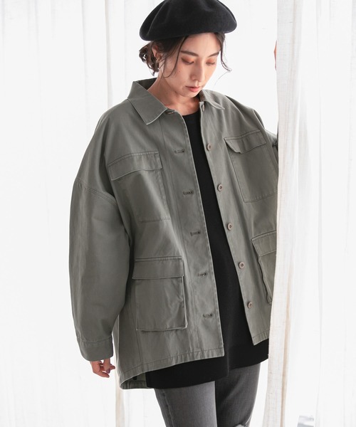 LEPSIM（レプシィム）の「ミリタリードルマンシャツジャケット　959128（ミリタリージャケット・レディース・チャコールグレー/カーキ・FREE）」の6枚目の写真