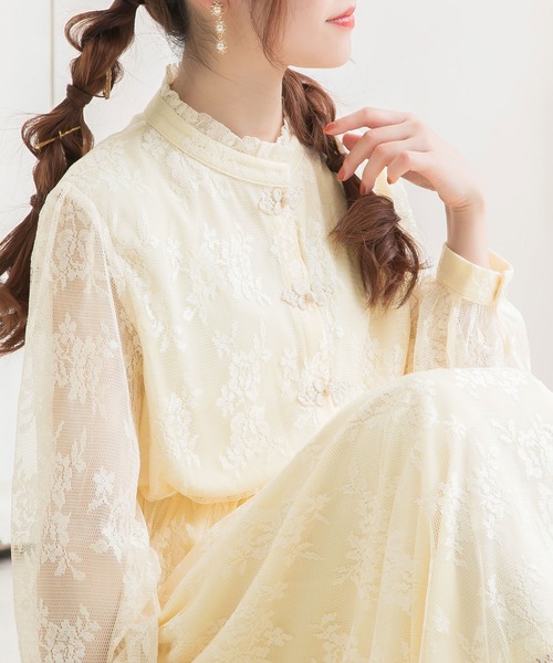 Newlyme（ニューリーミー）の「総レースチャイナワンピース（ワンピース・レディース・ホワイト/ブラック/ベージュ/ブルー/ブラウン・MEDIUM/LARGE）」の2枚目の写真