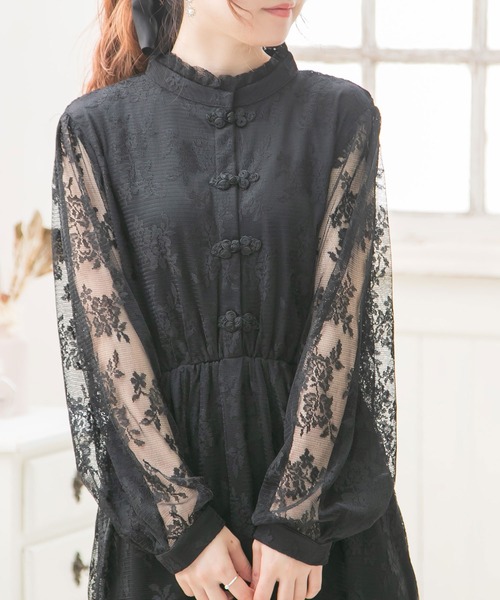 Newlyme（ニューリーミー）の「総レースチャイナワンピース（ワンピース・レディース・ホワイト/ブラック/ベージュ/ブルー/ブラウン・MEDIUM/LARGE）」の3枚目の写真