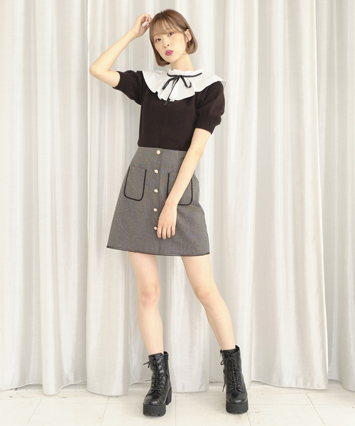 TITTY&CO.（ティティーアンドコー）の「【TIITTY&CO.】パイピングチェックミニスカート（スカート・レディース・ブラック/ブラウン/ネイビー・SMALL/MEDIUM）」の15枚目の写真