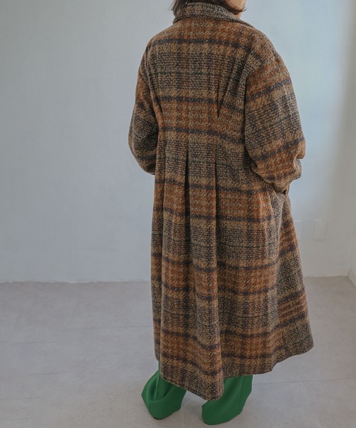 ＡＮＤＪ（アンドジェイ）の「ツイードチェック柄背中タックロングコート（チェスターコート・レディース・ネイビー/ブラウン・M）」の6枚目の写真