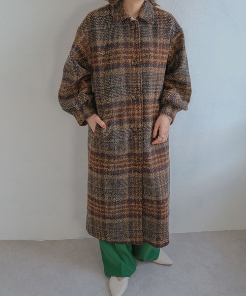 ＡＮＤＪ（アンドジェイ）の「ツイードチェック柄背中タックロングコート（チェスターコート・レディース・ネイビー/ブラウン・M）」の7枚目の写真