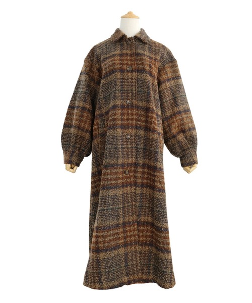 ＡＮＤＪ（アンドジェイ）の「ツイードチェック柄背中タックロングコート（チェスターコート・レディース・ネイビー/ブラウン・M）」の13枚目の写真