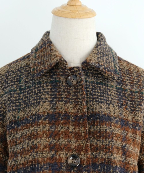 ＡＮＤＪ（アンドジェイ）の「ツイードチェック柄背中タックロングコート（チェスターコート・レディース・ネイビー/ブラウン・M）」の17枚目の写真