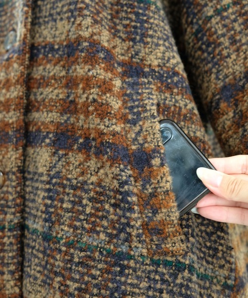 ＡＮＤＪ（アンドジェイ）の「ツイードチェック柄背中タックロングコート（チェスターコート・レディース・ネイビー/ブラウン・M）」の20枚目の写真