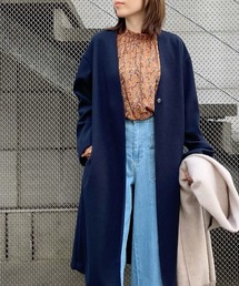 RIVE DROITE | どんなスタイルにもマッチする　ウールライクカラーレスコート(ノーカラーコート)