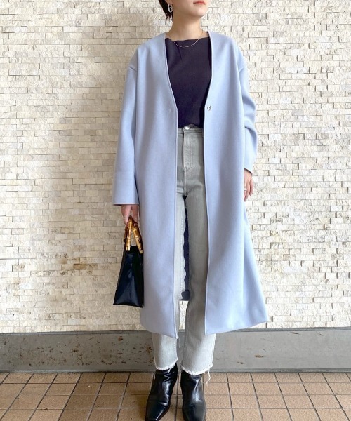 RIVE DROITE（リヴドロワ）の「どんなスタイルにもマッチする　ウールライクカラーレスコート（ノーカラーコート・レディース・グレー/ネイビー/サックスブルー・FREE）」の3枚目の写真