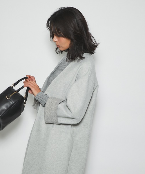 RIVE DROITE（リヴドロワ）の「どんなスタイルにもマッチする　ウールライクカラーレスコート（ノーカラーコート・レディース・グレー/ネイビー/サックスブルー・FREE）」の8枚目の写真