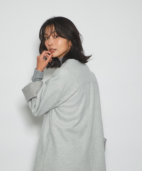 RIVE DROITE（リヴドロワ）の「どんなスタイルにもマッチする　ウールライクカラーレスコート（ノーカラーコート・レディース・グレー/ネイビー/サックスブルー・FREE）」の19枚目の写真