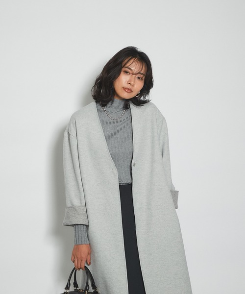 RIVE DROITE（リヴドロワ）の「どんなスタイルにもマッチする　ウールライクカラーレスコート（ノーカラーコート・レディース・グレー/ネイビー/サックスブルー・FREE）」の5枚目の写真