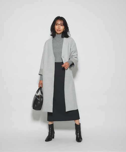 RIVE DROITE（リヴドロワ）の「どんなスタイルにもマッチする　ウールライクカラーレスコート（ノーカラーコート・レディース・グレー/ネイビー/サックスブルー・FREE）」の16枚目の写真