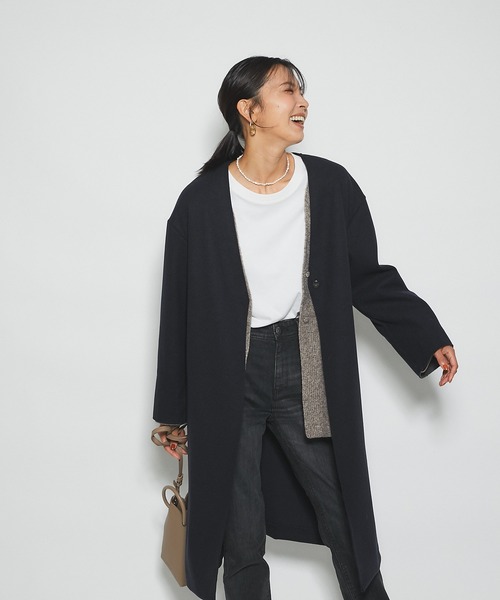 RIVE DROITE（リヴドロワ）の「どんなスタイルにもマッチする　ウールライクカラーレスコート（ノーカラーコート・レディース・グレー/ネイビー/サックスブルー・FREE）」の6枚目の写真