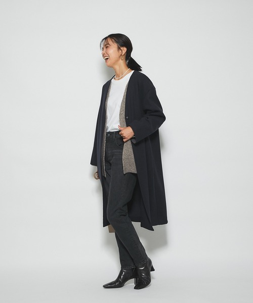 RIVE DROITE（リヴドロワ）の「どんなスタイルにもマッチする　ウールライクカラーレスコート（ノーカラーコート・レディース・グレー/ネイビー/サックスブルー・FREE）」の17枚目の写真