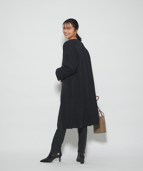 RIVE DROITE（リヴドロワ）の「どんなスタイルにもマッチする　ウールライクカラーレスコート（ノーカラーコート・レディース・グレー/ネイビー/サックスブルー・FREE）」の14枚目の写真