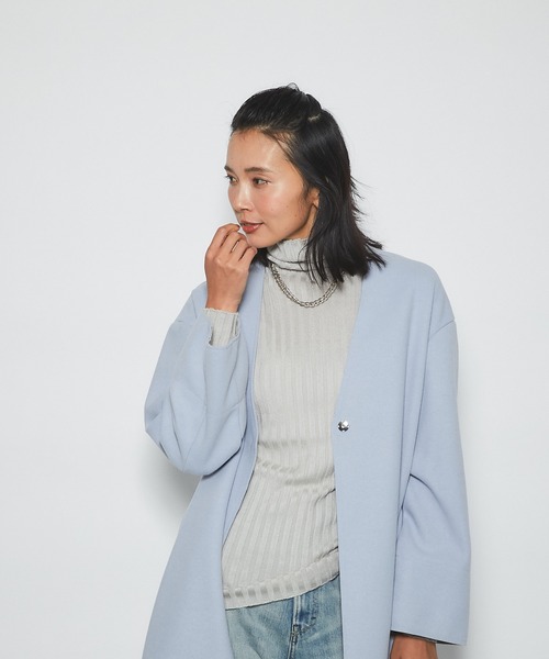 RIVE DROITE（リヴドロワ）の「どんなスタイルにもマッチする　ウールライクカラーレスコート（ノーカラーコート・レディース・グレー/ネイビー/サックスブルー・FREE）」の10枚目の写真