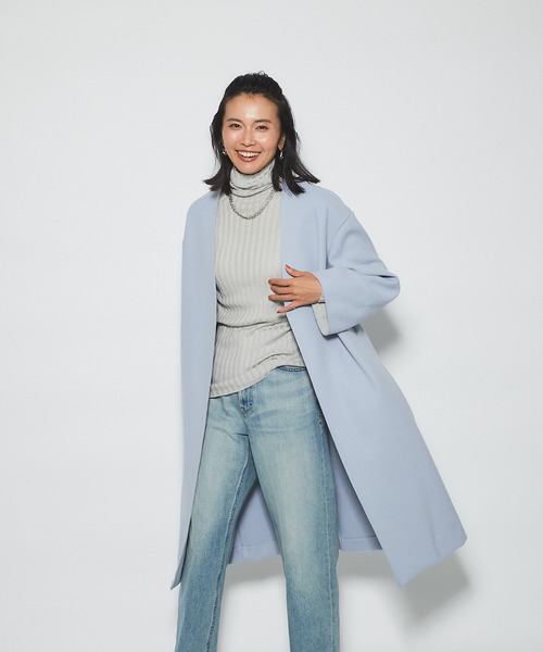 RIVE DROITE（リヴドロワ）の「どんなスタイルにもマッチする　ウールライクカラーレスコート（ノーカラーコート・レディース・グレー/ネイビー/サックスブルー・FREE）」の7枚目の写真