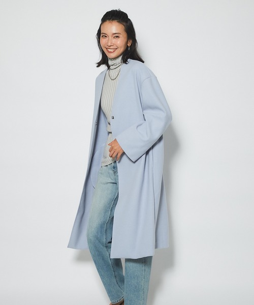 RIVE DROITE（リヴドロワ）の「どんなスタイルにもマッチする　ウールライクカラーレスコート（ノーカラーコート・レディース・グレー/ネイビー/サックスブルー・FREE）」の18枚目の写真