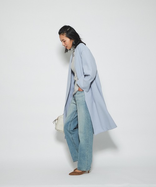 RIVE DROITE（リヴドロワ）の「どんなスタイルにもマッチする　ウールライクカラーレスコート（ノーカラーコート・レディース・グレー/ネイビー/サックスブルー・FREE）」の22枚目の写真