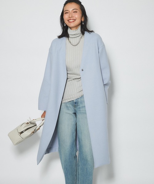 RIVE DROITE（リヴドロワ）の「どんなスタイルにもマッチする　ウールライクカラーレスコート（ノーカラーコート・レディース・グレー/ネイビー/サックスブルー・FREE）」の11枚目の写真