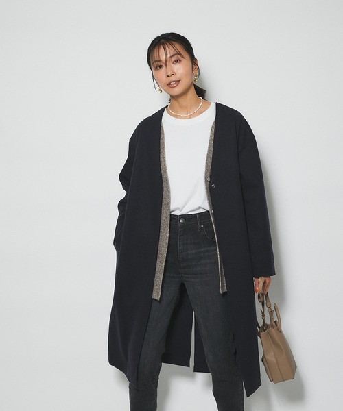 RIVE DROITE（リヴドロワ）の「どんなスタイルにもマッチする　ウールライクカラーレスコート（ノーカラーコート・レディース・グレー/ネイビー/サックスブルー・FREE）」の20枚目の写真