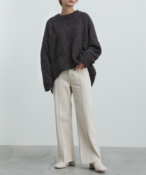select MOCA（セレクトモカ）の「2021 AW クルーネックルーズミックスショート丈ニット（ニット/セーター・レディース・ブラック/ブラウン/ライトベージュ・FREE）」の17枚目の写真