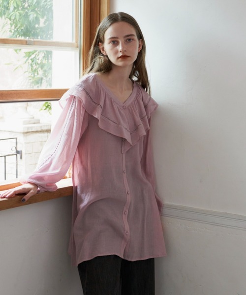 idem(イデム)の「big frill heart blouse/ビッグフリルハートブラウス(シャツ/ブラウス・レディース・ブラック/ピンク/アイボリー・FREE)」の10枚目の写真