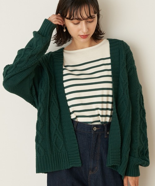 earth music&ecology（アースミュージックアンドエコロジー）の「アランカーディガン（カーディガン/ボレロ・レディース・チャコールグレー/ダークグリーン/ベージュ/アイボリー・FREE）」の4枚目の写真