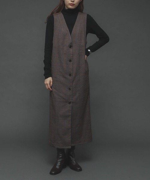 SENSE OF PLACE by URBAN RESEARCH（センスオブプレイスバイアーバンリサーチ）の「ウールライクフロントボタンジャンパースカート（ジャンパースカート・レディース・ブラック/アイボリー/ブラウン系その他・ONE）」の3枚目の写真