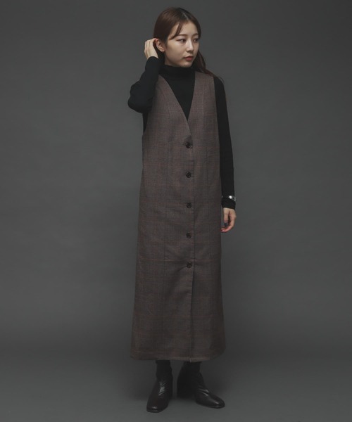 SENSE OF PLACE by URBAN RESEARCH（センスオブプレイスバイアーバンリサーチ）の「ウールライクフロントボタンジャンパースカート（ジャンパースカート・レディース・ブラック/アイボリー/ブラウン系その他・ONE）」の22枚目の写真