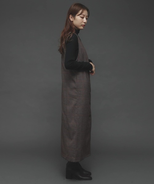 SENSE OF PLACE by URBAN RESEARCH（センスオブプレイスバイアーバンリサーチ）の「ウールライクフロントボタンジャンパースカート（ジャンパースカート・レディース・ブラック/アイボリー/ブラウン系その他・ONE）」の9枚目の写真