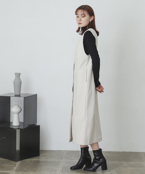 SENSE OF PLACE by URBAN RESEARCH（センスオブプレイスバイアーバンリサーチ）の「ウールライクフロントボタンジャンパースカート（ジャンパースカート・レディース・ブラック/アイボリー/ブラウン系その他・ONE）」の7枚目の写真