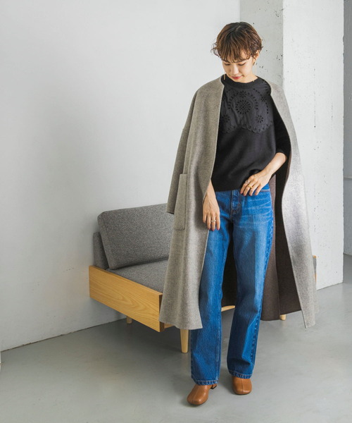 URBAN RESEARCH（アーバンリサーチ）の「カットワークレースドッキングニット（ニット/セーター・レディース・ブラック/オフホワイト・FREE）」の11枚目の写真