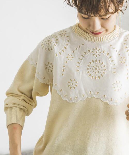 URBAN RESEARCH（アーバンリサーチ）の「カットワークレースドッキングニット（ニット/セーター・レディース・ブラック/オフホワイト・FREE）」の12枚目の写真