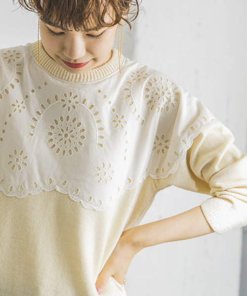 URBAN RESEARCH（アーバンリサーチ）の「カットワークレースドッキングニット（ニット/セーター・レディース・ブラック/オフホワイト・FREE）」の13枚目の写真