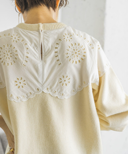 URBAN RESEARCH（アーバンリサーチ）の「カットワークレースドッキングニット（ニット/セーター・レディース・ブラック/オフホワイト・FREE）」の14枚目の写真