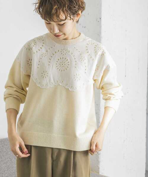 URBAN RESEARCH（アーバンリサーチ）の「カットワークレースドッキングニット（ニット/セーター・レディース・ブラック/オフホワイト・FREE）」の15枚目の写真