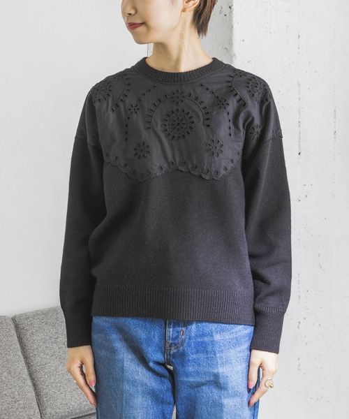 URBAN RESEARCH（アーバンリサーチ）の「カットワークレースドッキングニット（ニット/セーター・レディース・ブラック/オフホワイト・FREE）」の19枚目の写真