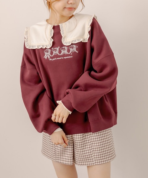 OLIVE des OLIVE（オリーブデオリーブ）の「【WEB限定】Anneちゃん裏起毛プルオーバー（スウェット・レディース・ボルドー/アイボリー/グリーン/スミクロ・FREE）」の4枚目の写真