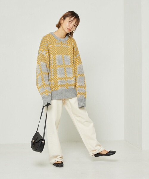 FREAK'S STORE（フリークスストア）の「チェック柄ニット（ニット/セーター・レディース・ネイビー/イエロー・ﾌﾘ-）」の6枚目の写真