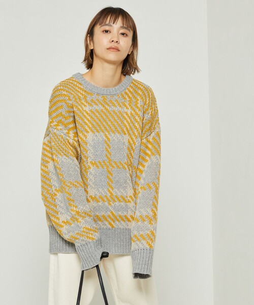 FREAK'S STORE（フリークスストア）の「チェック柄ニット（ニット/セーター・レディース・ネイビー/イエロー・ﾌﾘ-）」の3枚目の写真