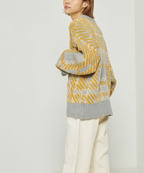 FREAK'S STORE（フリークスストア）の「チェック柄ニット（ニット/セーター・レディース・ネイビー/イエロー・ﾌﾘ-）」の5枚目の写真