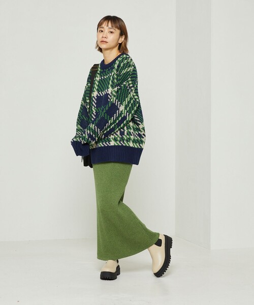 FREAK'S STORE（フリークスストア）の「チェック柄ニット（ニット/セーター・レディース・ネイビー/イエロー・ﾌﾘ-）」の9枚目の写真