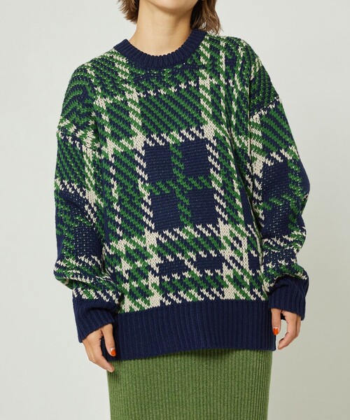 FREAK'S STORE（フリークスストア）の「チェック柄ニット（ニット/セーター・レディース・ネイビー/イエロー・ﾌﾘ-）」の14枚目の写真